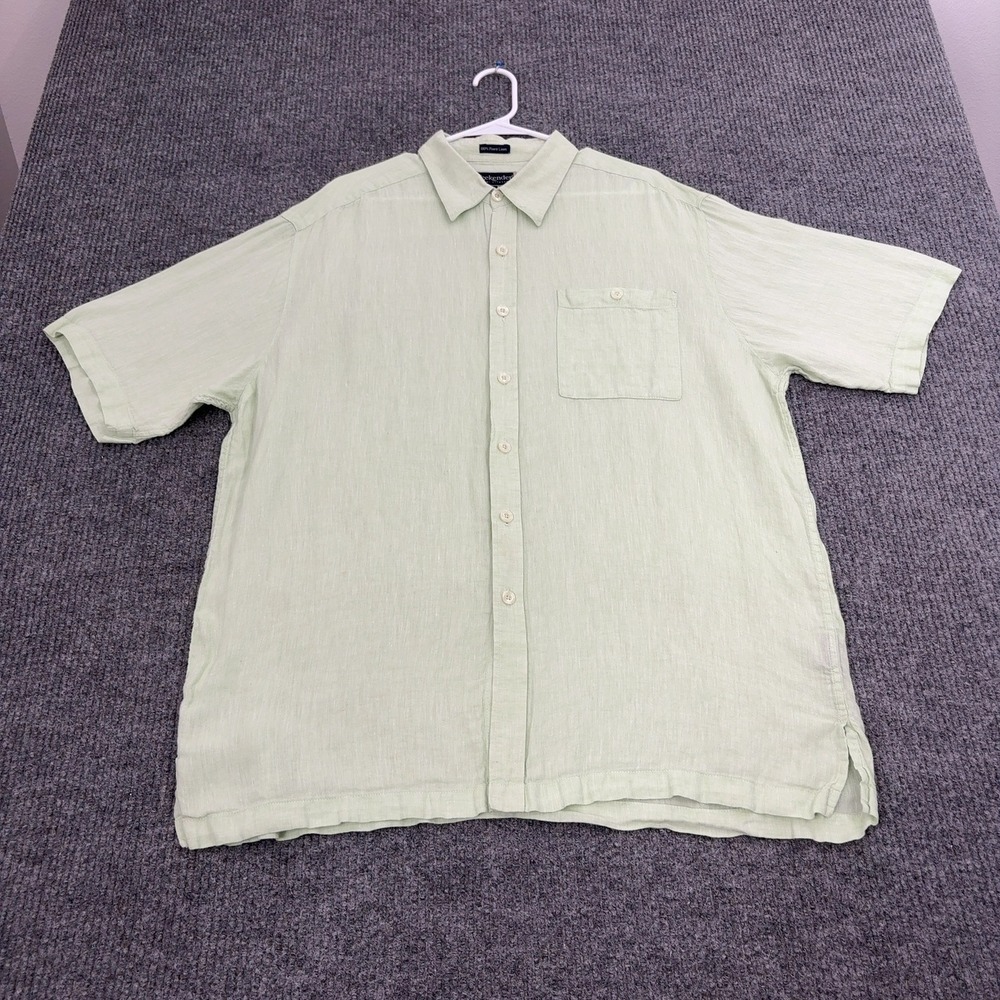 Weekender Shirt Mens XL‎ Green Linen Short Sleeve Button Up Casual Beach Summer